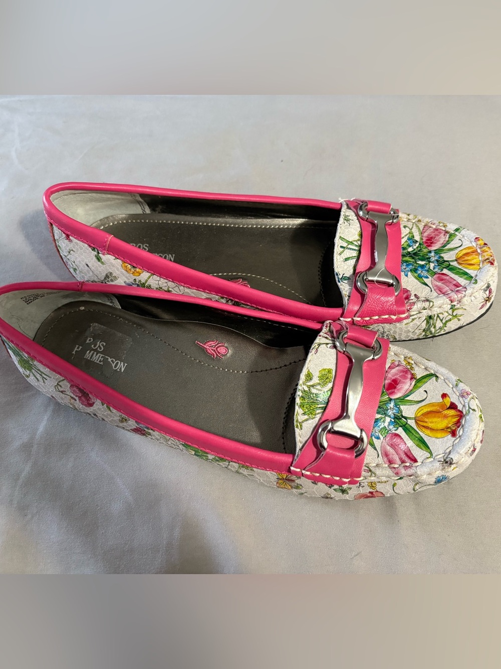 Ros Hommerson Floral Loafers with Hot Pink Trim